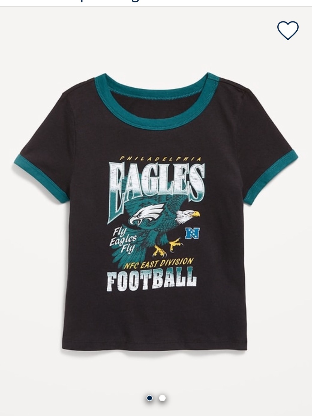 Old Navy Black Tee with Teal Trim and Philadelphia Eagles Graphic